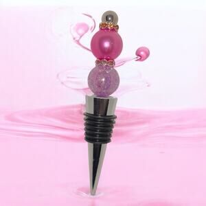 Pink iridescent Beaded Wine Bottle Stopper